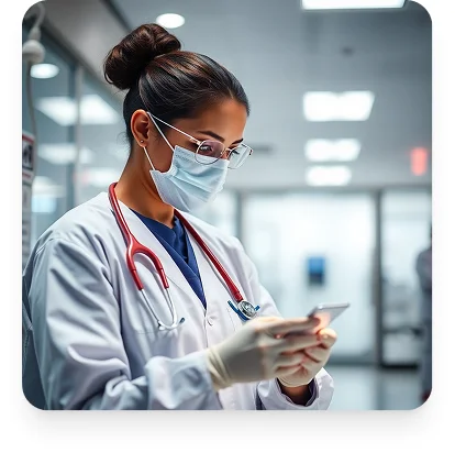 Healthcare professional completing a skills simulation on a mobile device
